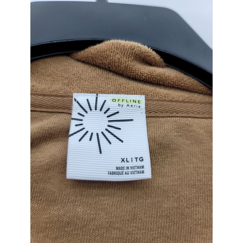 Aerie Offline Jacket‎ Womens XL Fleece Full Zip Soft Brown Thumb Holes - Picture 4 of 9